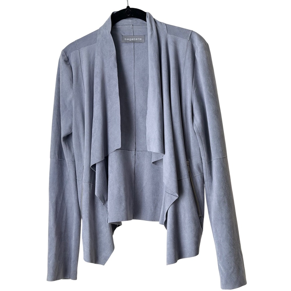 Bagatelle Blue Faux Suede Draped Open Front Waterfall Jacket Lagenlook Sz S - Picture 3 of 11